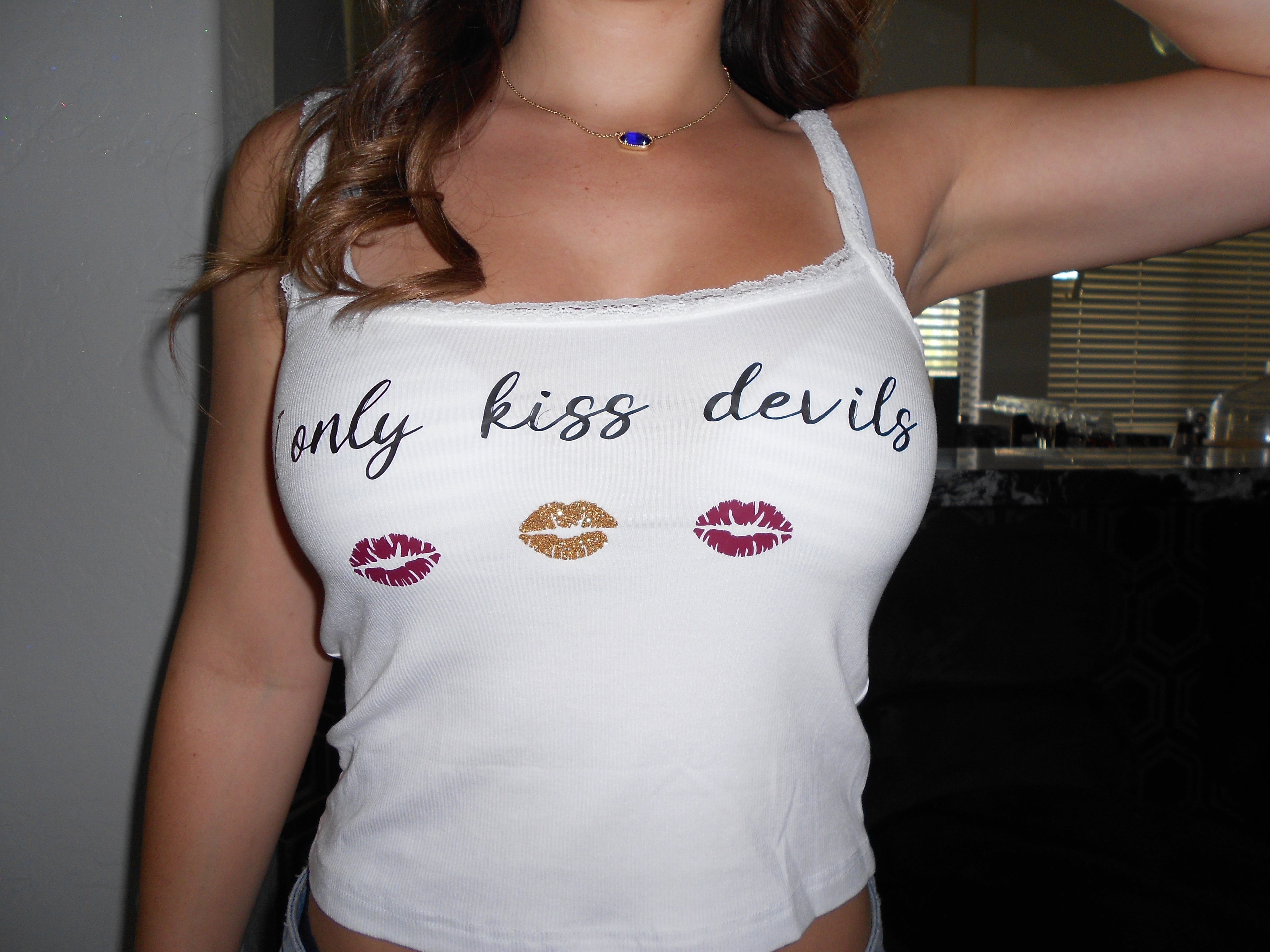 "I Only Kiss Devils" White Tank-Top